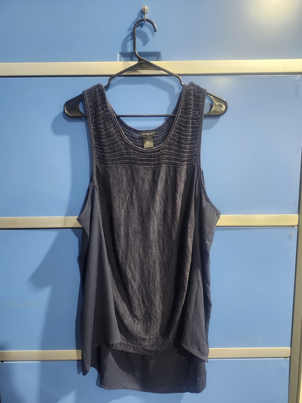Ann Taylor Navy Knit-Yoke Tank with Chiffon Panels XL